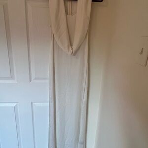 Sally LaPointe Cream/White satin Maxi Dress